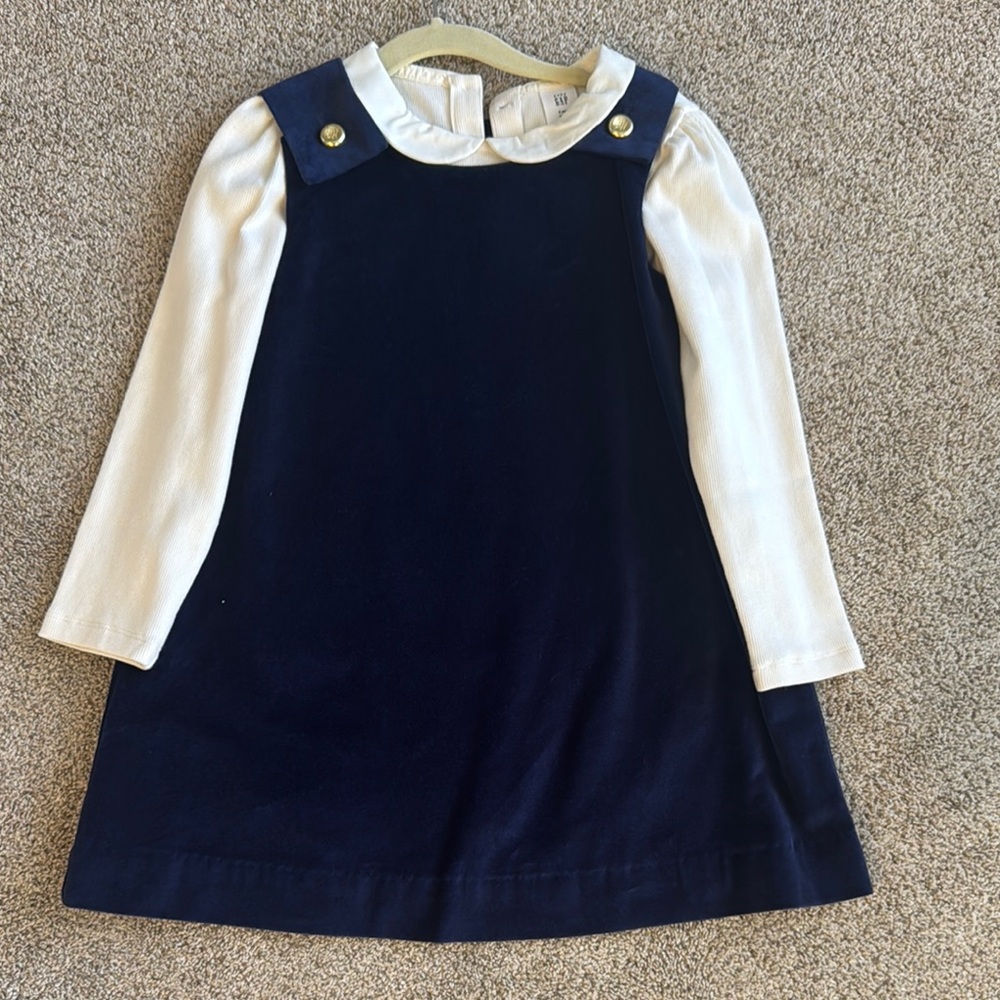 Beaufort Bonnet Navy Blue and White Dress with Gold Buttons